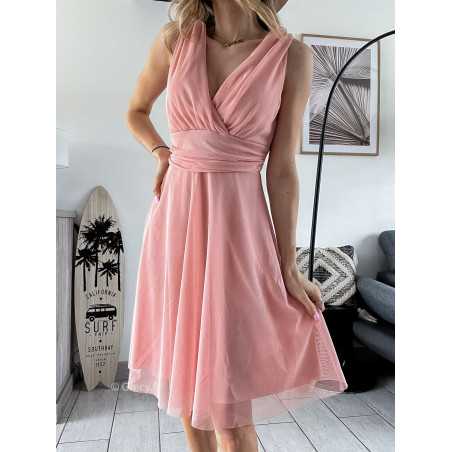 Robe courte cérémonie rose clair témoin voile doublure grecy pastel mariage demoiselle d'honneur