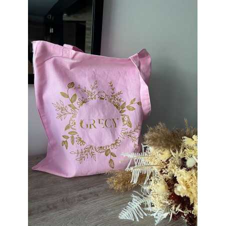 Tote bag rose et doré pailleté grecy écologique sac pratique pliable