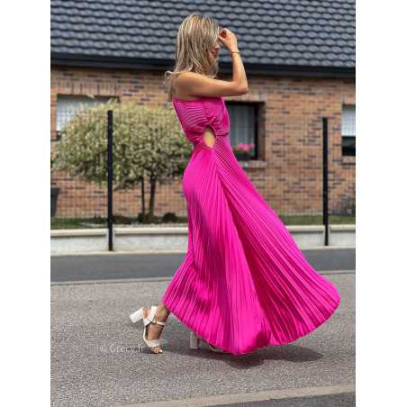 robe longue rose fuchsia plissée asymétrique grecy mango une bretelle manche cérémonie soirée gala chic tenue look