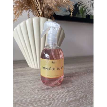 Parfum textile Monoï Tahiti maison linge propre sent bon grecy brume