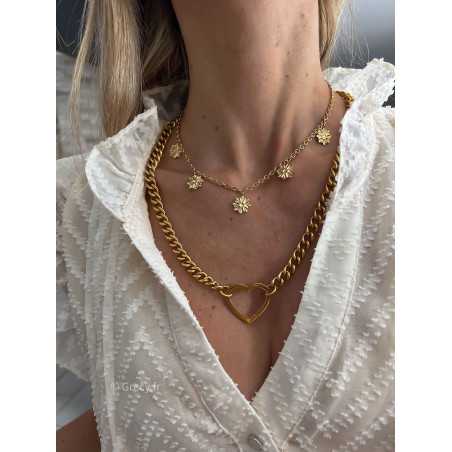 Collier fermoir coeur acier doré acier inoxydable grecy