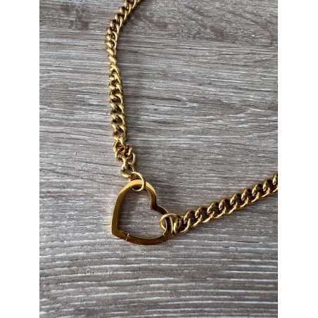 Collier fermoir coeur acier doré acier inoxydable grecy