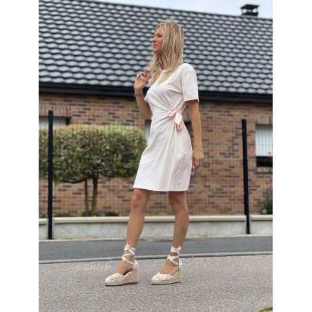 Robe nouée beige avec manches courtes retroussées Couleur beige Taille S/M