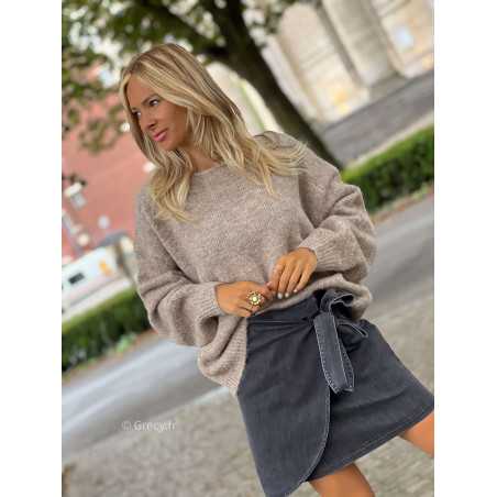 Pull doudou taupe loose automne 2023 mode tendance blogueuse zara mango hiver confort doux