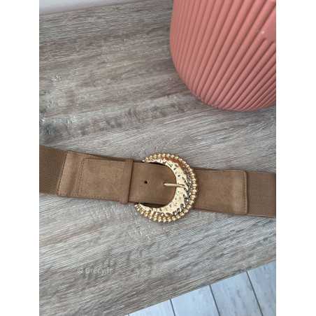 Ceinture camel elastique boucle doree ronde Couleur camel accessoire accessoire