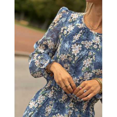 Robe portefeuille courte imprimé bleu fleurie automne mode tendance grecy