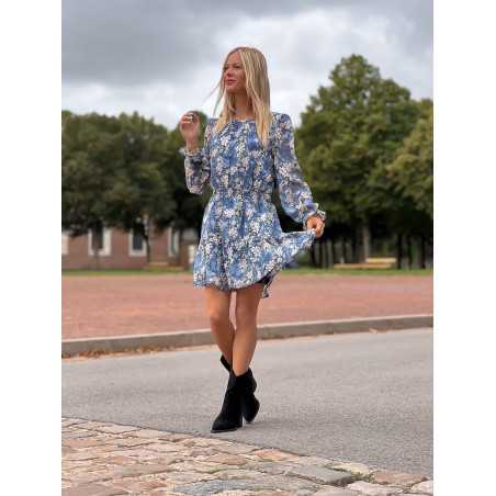 Robe portefeuille courte imprimé bleu fleurie automne mode tendance grecy