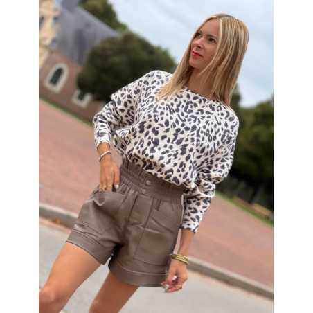 short simili cuir taille haute taupe marron automne mode tendance grecy