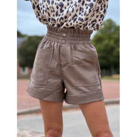 short simili cuir taille haute taupe marron automne mode tendance grecy