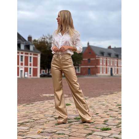 Pantalon simili cuir gold doré automne hiver mode tendance grecy