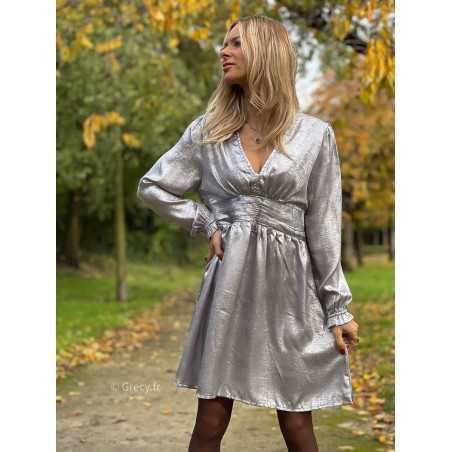 Robe courte argentée manches longues taille élastique Couleur argent Taille  S/M