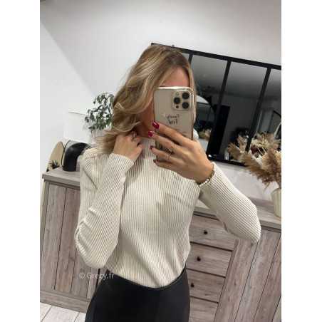 pull basique côtelé beige Col montant grecy mode tendance automne hiver 2023 outfit ootd blogueuse