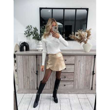 pull basique côtelé blanc Col montant grecy mode tendance automne hiver 2023 outfit ootd blogueuse