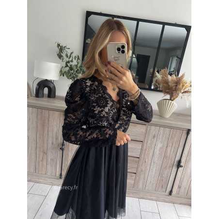 robe noire courte tulle voile soirée mercredi Adams style noël nouvel an mode tendance grecy outfit blogueuse chic