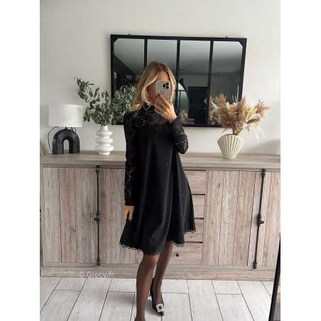 robe fluide noire manches longues dentelles noël nouvel an mode tendance grecy outfit blogueuse chic