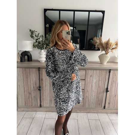 robe grise argenté sequins ample loose manches longues fêtes noël hiver chic grecy zara Mode tendance soirée