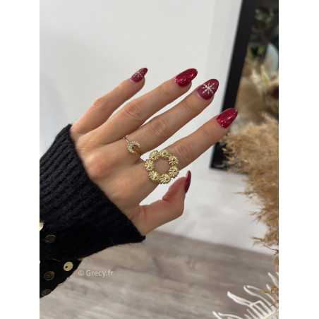 bague couronne de fleurs or dorées feuilles acier inoxydable mode tendance noël hiver Grecy outfit fêtes