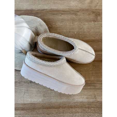 Mules plateforme fourrées suédine beige ugg tasman tazz Grecy mode chaussures