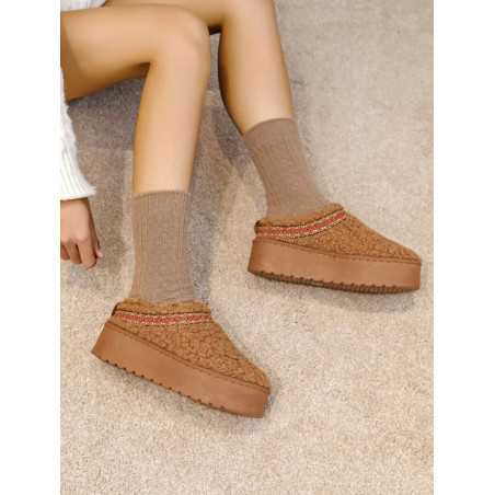 Mules plateforme bouclette suédine camel ugg tasman tazz Grecy mode chaussures fourrées