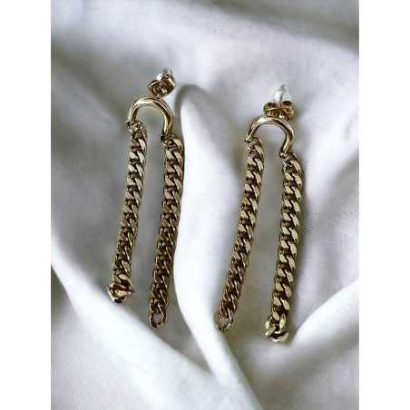 boucles d'oreilles bijoux acier inoxydable argent doré chaines pendantes