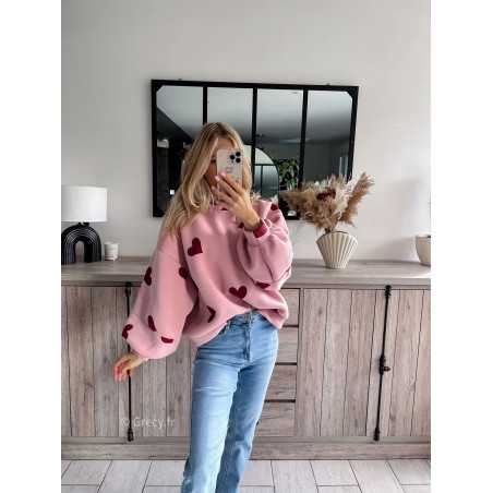 sweat pull rose coeurs rouge saint Valentin mode tendance chic grecy outfit ootd printemps