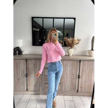 pull col montant fin rose pastel tendance mode printemps 2024 grecy outfit ootd look