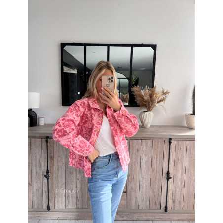 Veste surchemise en jean fleurie rose matiere coton Taille S Couleur rose