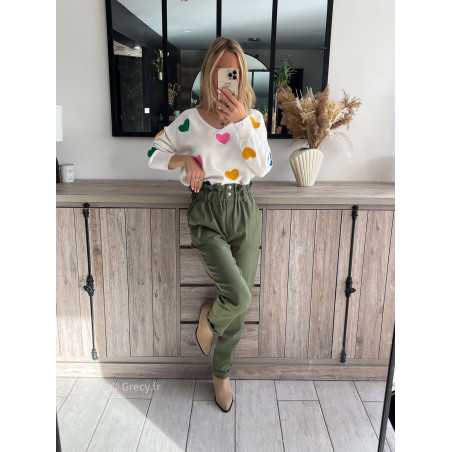 pantalon kaki cargo élastique loose large grecy mode tendance look outfit ootd printemps