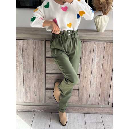 pantalon kaki cargo élastique loose large grecy mode tendance look outfit ootd printemps