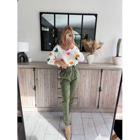 pantalon kaki cargo élastique loose large grecy mode tendance look outfit ootd printemps