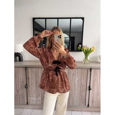 blouse noeuds nouée leopard fluide printemps été grecy mode outfit ootd look tendance