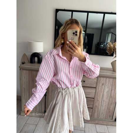 chemise blouse rayé rose rayures été printemps 2024 mode grecy tenue ootd outfit look