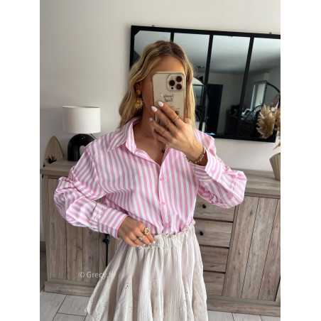 chemise blouse rayé rose rayures été printemps 2024 mode grecy tenue ootd outfit look