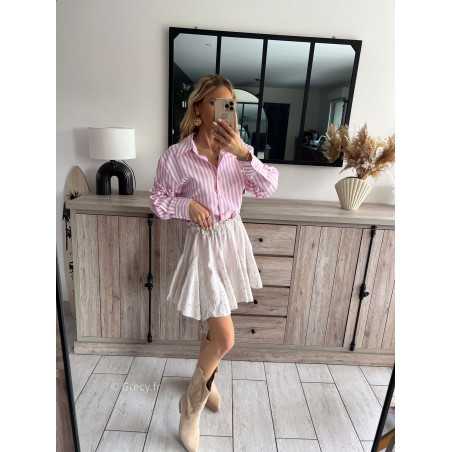 chemise blouse rayé rose rayures été printemps 2024 mode grecy tenue ootd outfit look