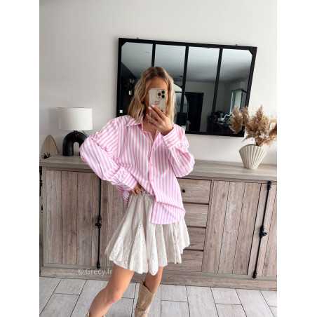 chemise blouse rayé rose rayures été printemps 2024 mode grecy tenue ootd outfit look