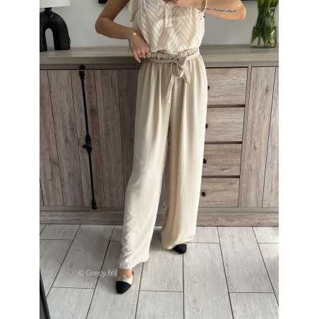 Pantalon fluide beige mode grecy tendance printemps été mariage baptême 2024 ootd fluide cérémonie chic