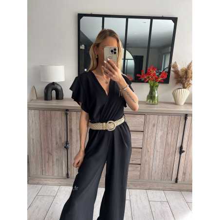 combinaison fluide noire ceinture dorée or mariage baptême chic grecy ootd outfit look tenue