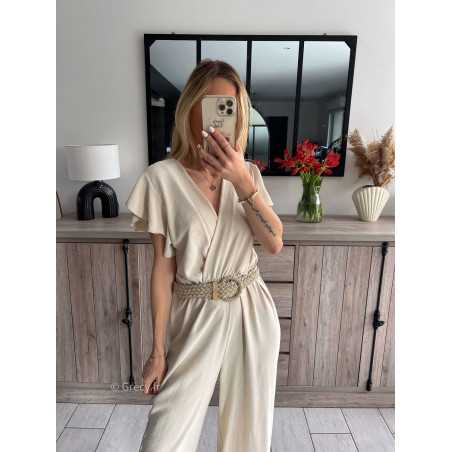 combinaison fluide beige ceinture dorée or mariage baptême chic grecy ootd outfit look tenue