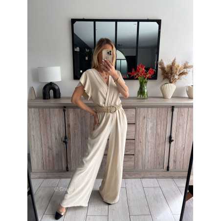 combinaison fluide beige ceinture dorée or mariage baptême chic grecy ootd outfit look tenue