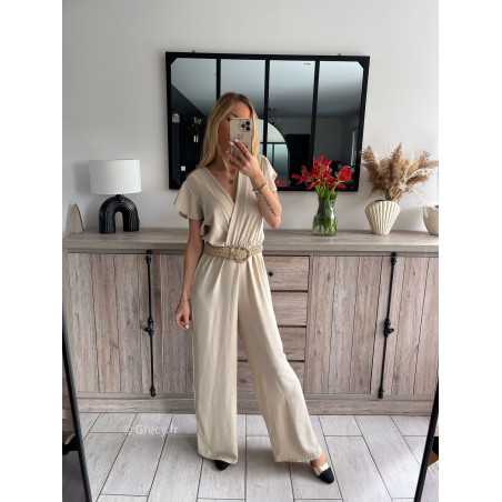 combinaison fluide beige ceinture dorée or mariage baptême chic grecy ootd outfit look tenue