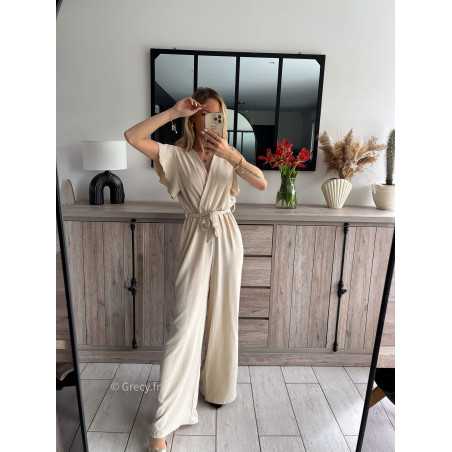 combinaison fluide beige ceinture dorée or mariage baptême chic grecy ootd outfit look tenue