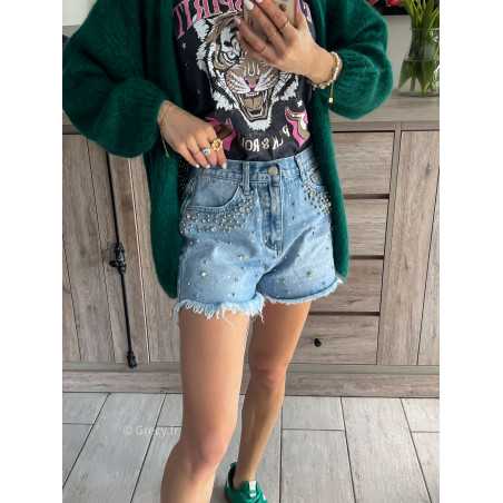 short en jean strass Denim Coachella outfit tendance mode printemps été 2024 grecy