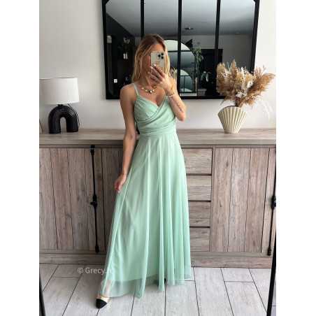 Robe longue pour ceremonie vert pastel a bretelles Couleur vert d eau Taille Taille unique convient du 34 au 42