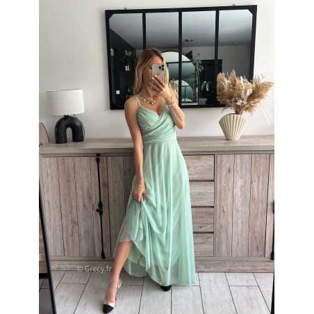 Robe longue pour ceremonie vert pastel a bretelles Couleur vert d eau Taille Taille unique convient du 34 au 42