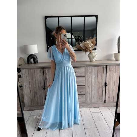 Robe longue événement ou cérémonie bleu ciel avec doublure Couleur bleu  clair Taille Taille unique convient du 34 au 42