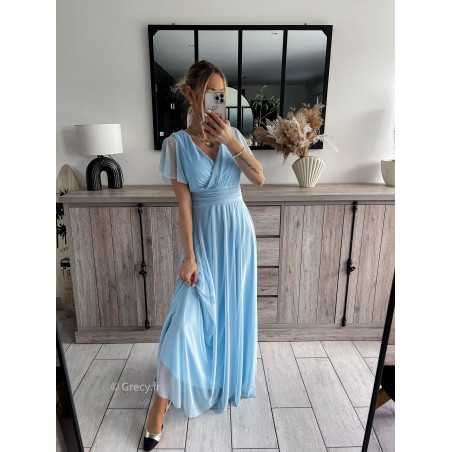 Robe longue événement ou cérémonie bleu ciel avec doublure Couleur bleu  clair Taille Taille unique convient du 34 au 42