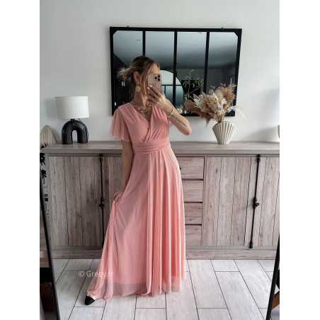 robe longue cérémonie rose clair pastel mariage baptême printemps été 2024 mode look ootd outfit grecy