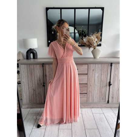 robe longue cérémonie rose clair pastel mariage baptême printemps été 2024 mode look ootd outfit grecy