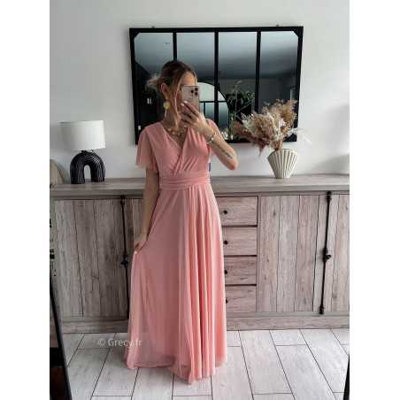 robe longue cérémonie rose clair pastel mariage baptême printemps été 2024 mode look ootd outfit grecy