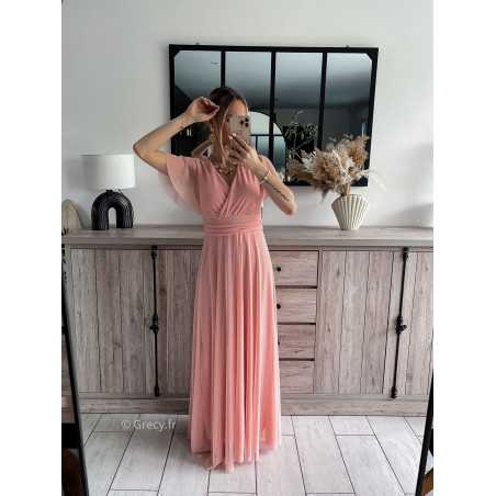 robe longue cérémonie rose clair pastel mariage baptême printemps été 2024 mode look ootd outfit grecy